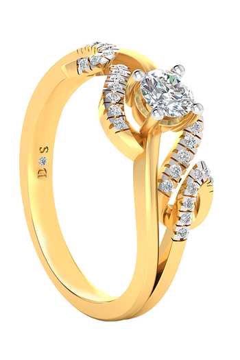 Divine Solitaires_Yellow Imitation Diamonds 18kt Gold Ornate Vine Solitaire Ring_Online_at_Aza_Fashions