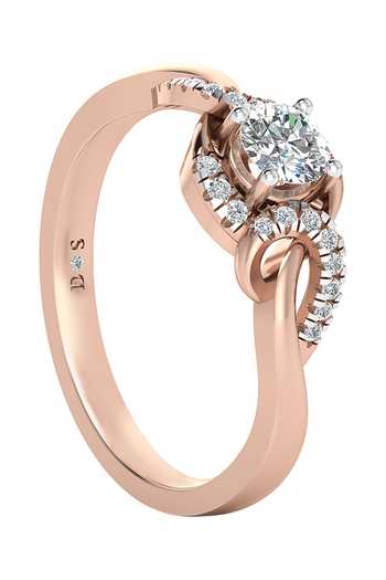 Divine Solitaires_Rose Gold Imitation Diamonds 18kt Solitaire Interloop Ring_Online_at_Aza_Fashions
