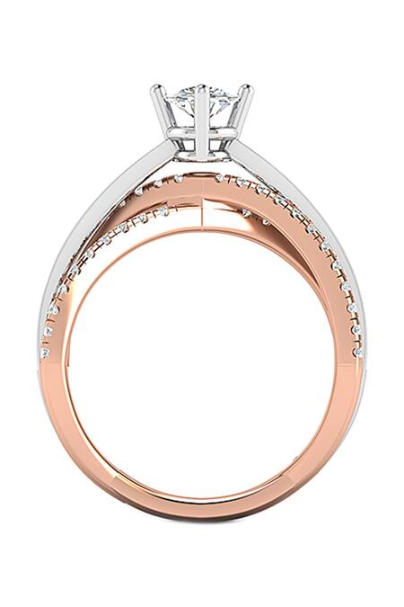 Buy_Divine Solitaires_Rose Gold Imitation Diamonds 18kt Solitaire Two Tone Split Ring_Online_at_Aza_Fashions