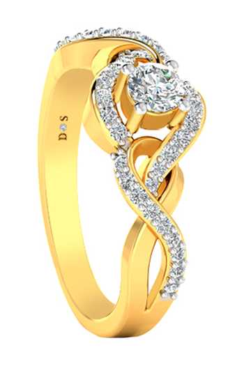 Divine Solitaires_Yellow Imitation Diamonds 18kt Gold Solitaire Interlinked Ring_Online_at_Aza_Fashions