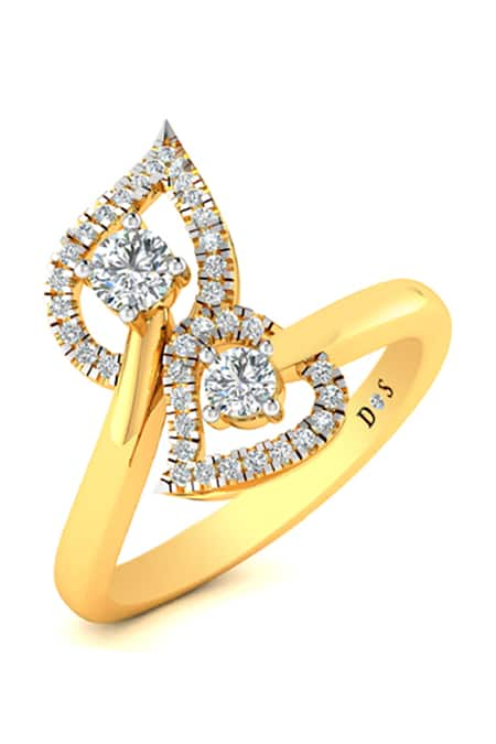 Divine Solitaires Yellow Diamonds 18kt Gold Leaf Studded Ring 