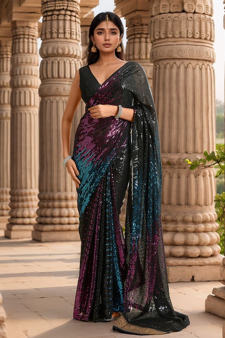 Samyukta Singhania Gradient Sequin Saree With Unstitched Blouse Piece 