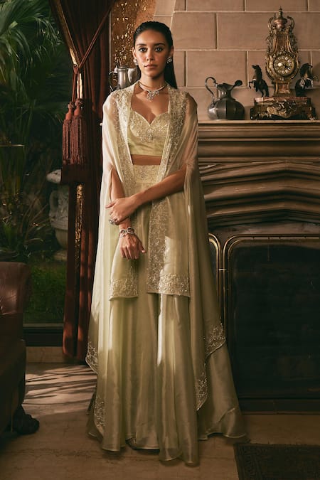 Studio22 by Pulkita Arora Bajaj Floral Vine Pearl Embellished Cape Sharara Set 