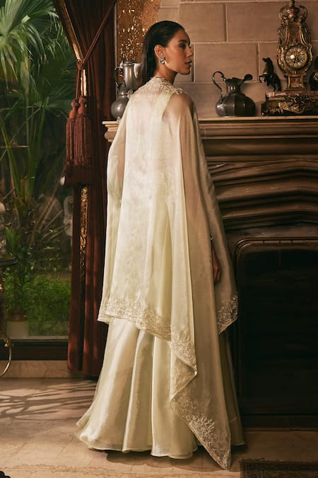 Studio22 By Pulkita Arora Bajaj Floral Vine Pearl Embellished Cape Sharara Set 