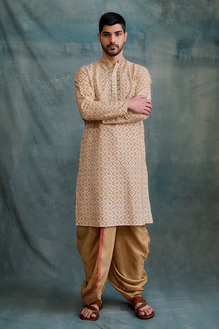 Krishna Mehta Floral Jaal Print Kurta With Dhoti Pant 