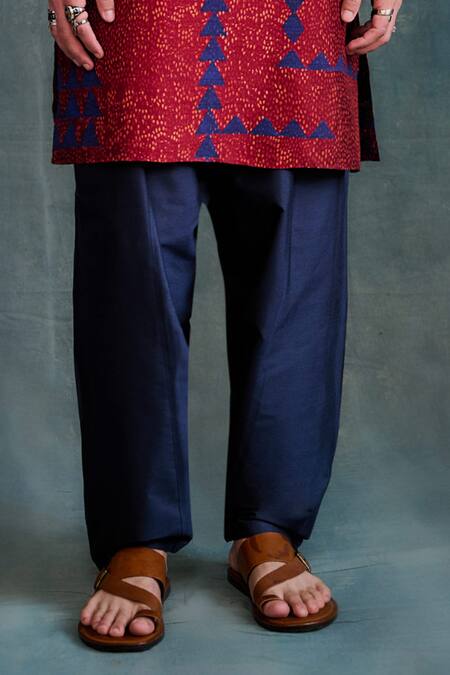 Buy Krishna Mehta Red Tussar Zari, Embroidery Geometric Block Print Kurta With Salwar Online at Aza Fashions Buy_Krishna Mehta_Red Tussar Zari, Embroidery Geometric Block Print Kurta With Salwar _Online_at_Aza_Fashions