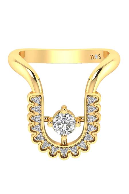 Shop Divine Solitaires Yellow Imitation Diamonds 18kt Gold Embellished Ring at Aza Fashions Shop_Divine Solitaires_Yellow Imitation Diamonds 18kt Gold Embellished Ring_at_Aza_Fashions