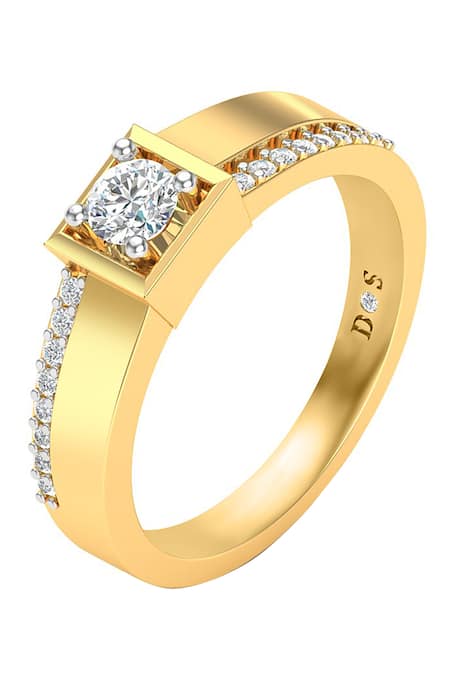 Divine Solitaires 18KT Yellow Gold Diamond Studded Ring 