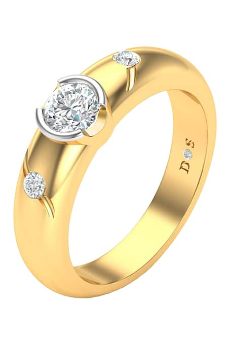 Divine Solitaires Yellow Diamond 18kt Gold Round Cut Studded Ring 