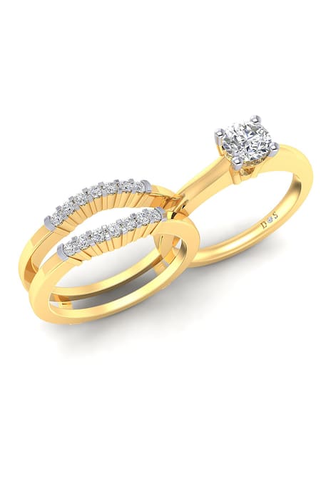 Divine Solitaires Yellow Gold Round Cut Diamond Encrusted Ring 