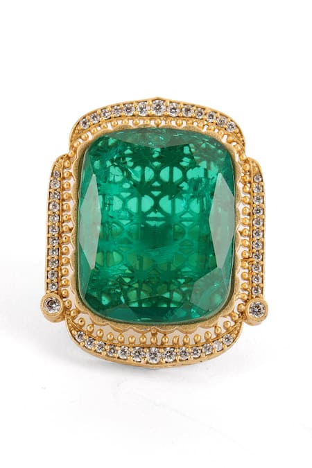 Ruby Raang Green Stones, Metallic Thread Embellished Ring Online at Aza Fashions Ruby Raang_Green Stones, Metallic Thread Embellished Ring _Online_at_Aza_Fashions