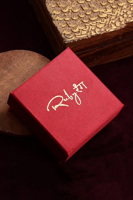 Ruby Raang_Green Stones, Metallic Thread Embellished Ring _at_Aza_Fashions