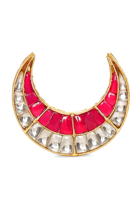 Ruby Raang_Gold Plated Stones Half Moon Shaped Ring _Online_at_Aza_Fashions