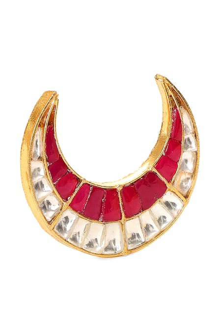 Buy_Ruby Raang_Gold Plated Stones Half Moon Shaped Ring _Online_at_Aza_Fashions