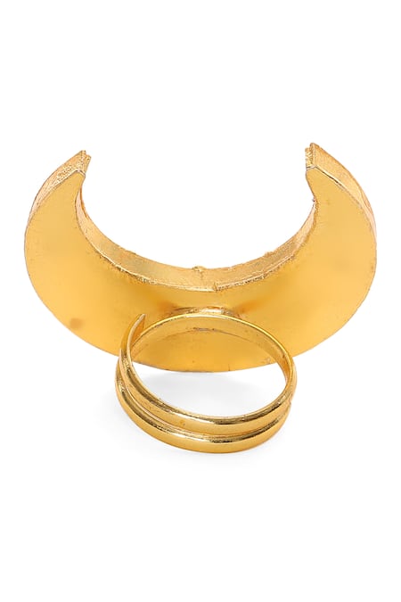 Shop_Ruby Raang_Gold Plated Stones Half Moon Shaped Ring _Online_at_Aza_Fashions