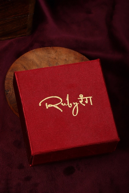 Ruby Raang_Gold Plated Stones Half Moon Shaped Ring _at_Aza_Fashions