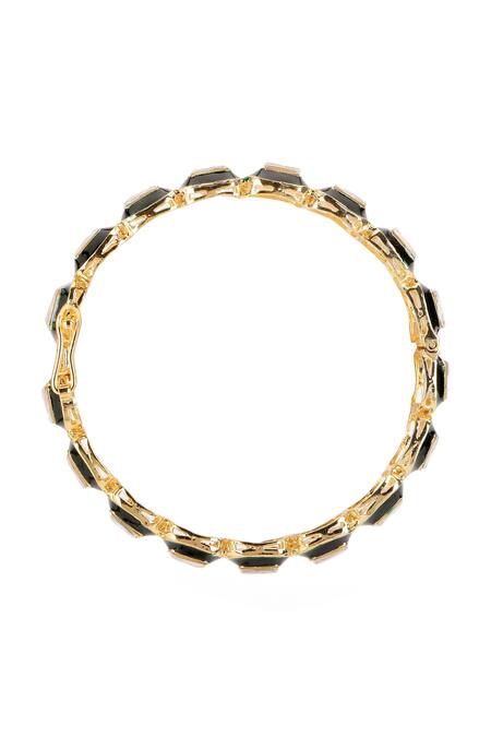 Ruby Raang_Green Metallic Thread, Stones Kundan Studded Bangle _Online_at_Aza_Fashions