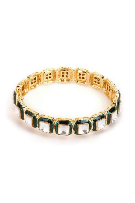 Buy_Ruby Raang_Green Metallic Thread, Stones Kundan Studded Bangle _Online_at_Aza_Fashions