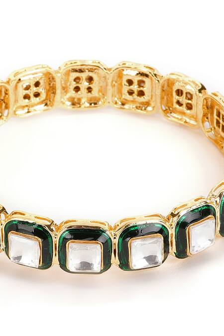 Shop_Ruby Raang_Green Metallic Thread, Stones Kundan Studded Bangle _Online_at_Aza_Fashions