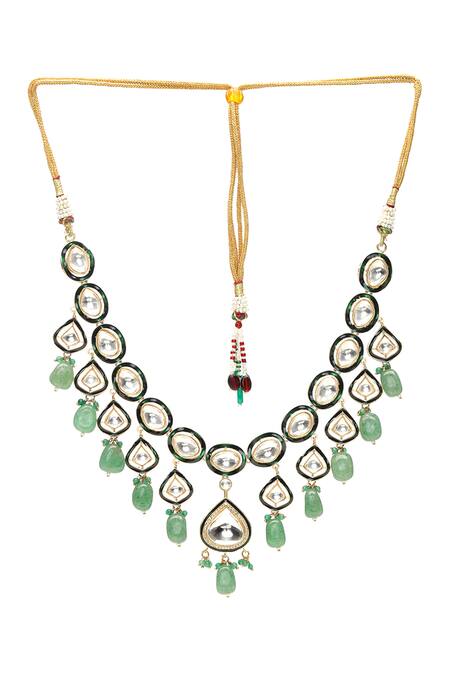 Ruby Raang_Gold Plated Kundan And Stone Embellished Necklace _Online_at_Aza_Fashions