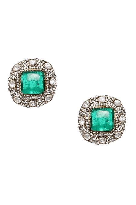 Buy Ruby Raang Green Stones, Diamonds Moissanite Polki Embellished Pendant Choker Set Online at Aza Fashions Buy_Ruby Raang_Green Stones, Diamonds Moissanite Polki Embellished Pendant Choker Set _Online_at_Aza_Fashions