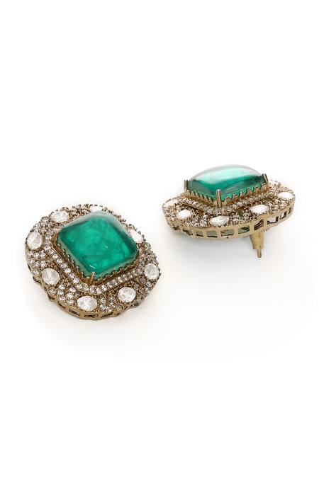 Shop Ruby Raang Green Stones, Diamonds Moissanite Polki Embellished Pendant Choker Set Online at Aza Fashions Shop_Ruby Raang_Green Stones, Diamonds Moissanite Polki Embellished Pendant Choker Set _Online_at_Aza_Fashions