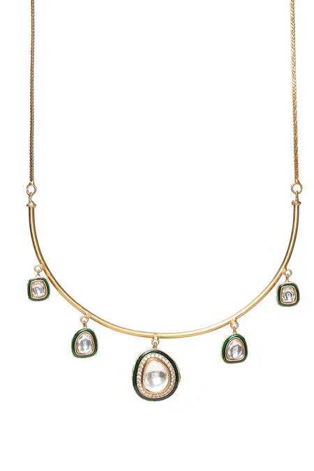 Ruby Raang Gold Plated Stones, Metallic Thread Kundan Embellished Hasli Necklace Set at Aza Fashions Ruby Raang_Gold Plated Stones, Metallic Thread Kundan Embellished Hasli Necklace Set _at_Aza_Fashions