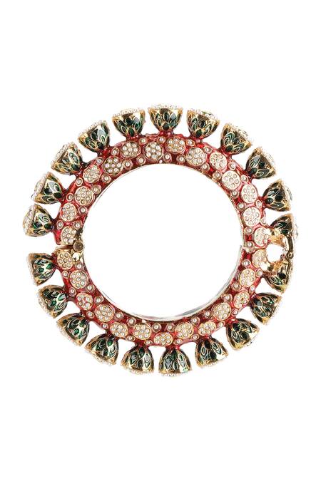 Ruby Raang_Multi Color Pearls, Meenakari Work Kundan And Embellished Bangles - Set Of 2 _Online_at_Aza_Fashions