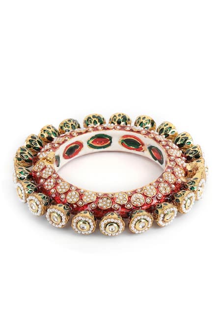Buy_Ruby Raang_Multi Color Pearls, Meenakari Work Kundan And Embellished Bangles - Set Of 2 _Online_at_Aza_Fashions