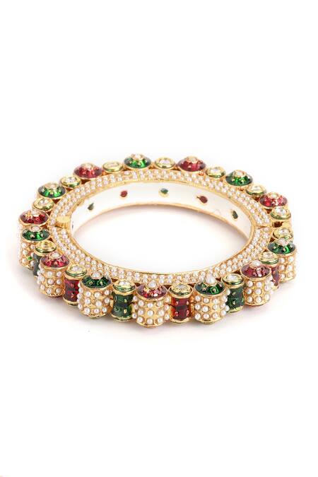Buy Ruby Raang Multi Color Pearls Meenakari Work Embellished Bangles - Set Of 2 Online at Aza Fashions Buy_Ruby Raang_Multi Color Pearls Meenakari Work Embellished Bangles - Set Of 2 _Online_at_Aza_Fashions