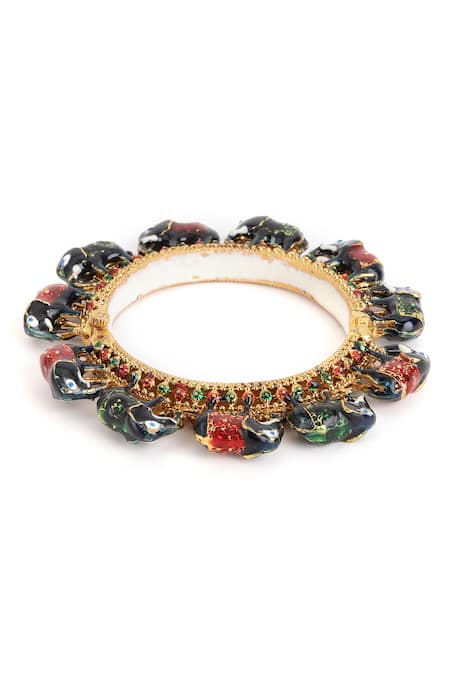 Buy Ruby Raang Multi Color Pearls, Zari Elephant Carved Meenakari Bangles - Set Of 2 Online at Aza Fashions Buy_Ruby Raang_Multi Color Pearls, Zari Elephant Carved Meenakari Bangles - Set Of 2 _Online_at_Aza_Fashions