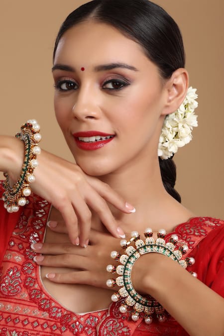 Ruby Raang Pearl Encrusted Meenakari Bangles - Set of 2 