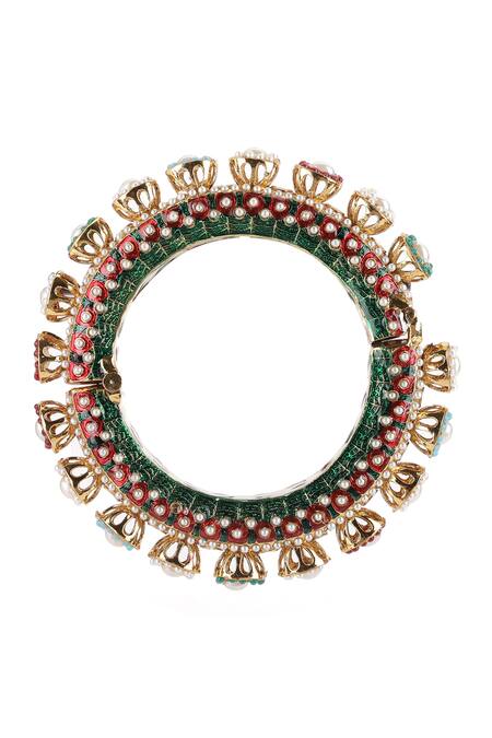 Ruby Raang_Multi Color Pearls, Beads And Meenakari Work Bangles- Set Of 2 _Online_at_Aza_Fashions