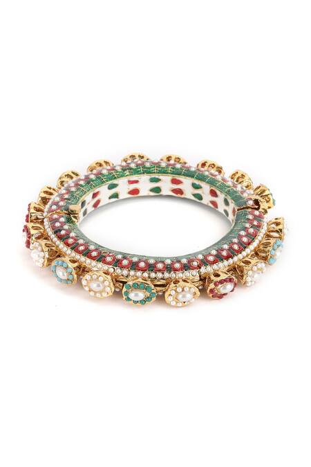 Buy_Ruby Raang_Multi Color Pearls, Beads And Meenakari Work Bangles- Set Of 2 _Online_at_Aza_Fashions