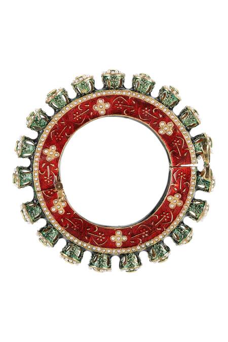 Ruby Raang_Multi Color Pearls Meenakari Work Bangle - Single Pc _Online_at_Aza_Fashions