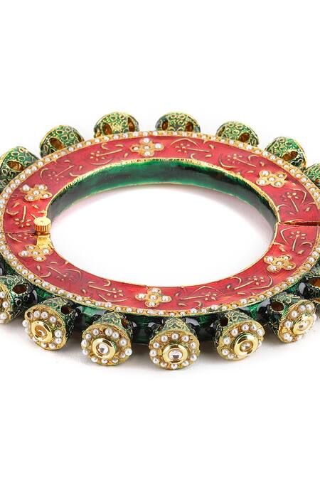 Shop_Ruby Raang_Multi Color Pearls Meenakari Work Bangle - Single Pc _Online_at_Aza_Fashions