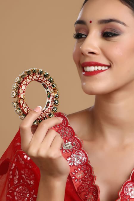 Ruby Raang Meenakari Work Pearl Embellished Bangle - Single Pc 