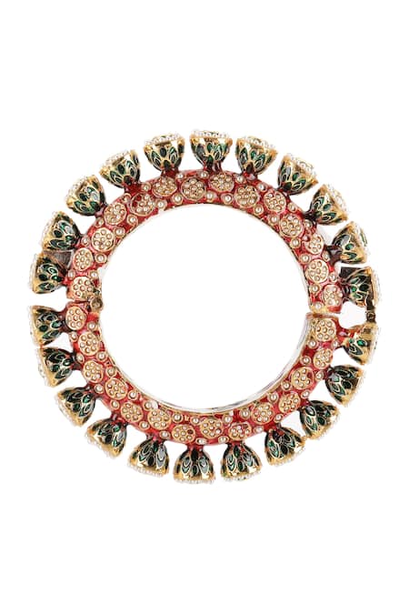 Ruby Raang_Multi Color Pearls, Diamonds Meenakari Work Embellished Bangle - Single Pc _Online_at_Aza_Fashions