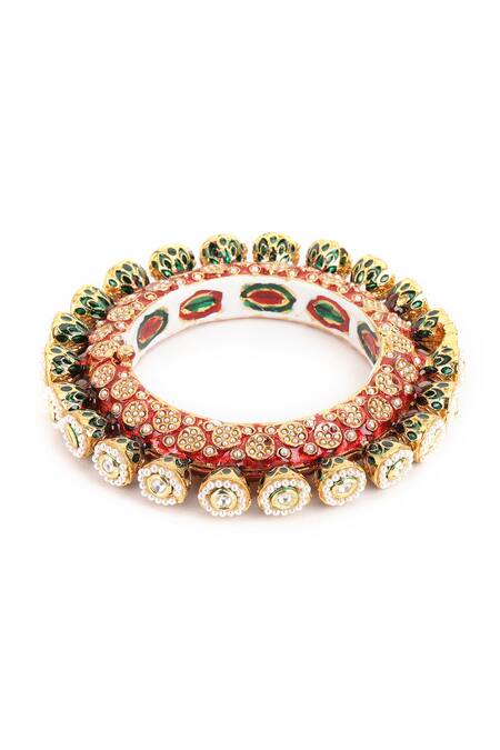 Buy Ruby Raang Multi Color Pearls, Diamonds Meenakari Work Embellished Bangle - Single Pc Online at Aza Fashions Buy_Ruby Raang_Multi Color Pearls, Diamonds Meenakari Work Embellished Bangle - Single Pc _Online_at_Aza_Fashions