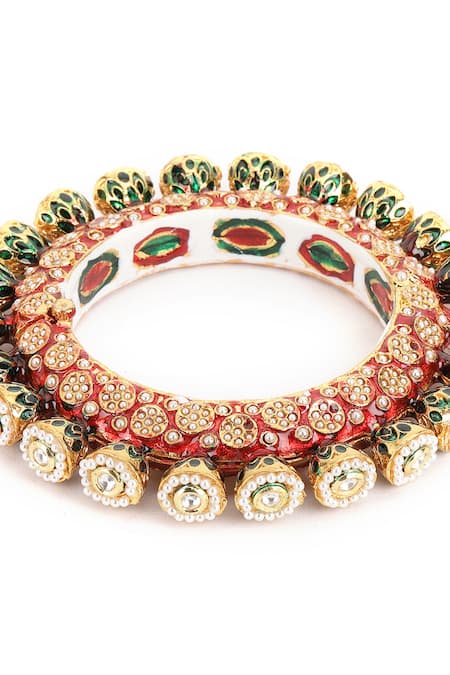 Shop_Ruby Raang_Multi Color Pearls, Diamonds Meenakari Work Embellished Bangle - Single Pc _Online_at_Aza_Fashions