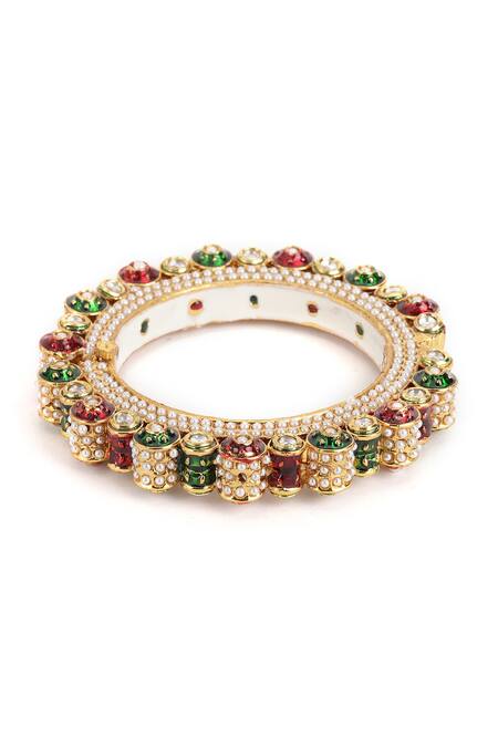 Buy_Ruby Raang_Multi Color Pearls, Meenakari Work And Kundan Embellished Bangle - Single Pc _Online_at_Aza_Fashions