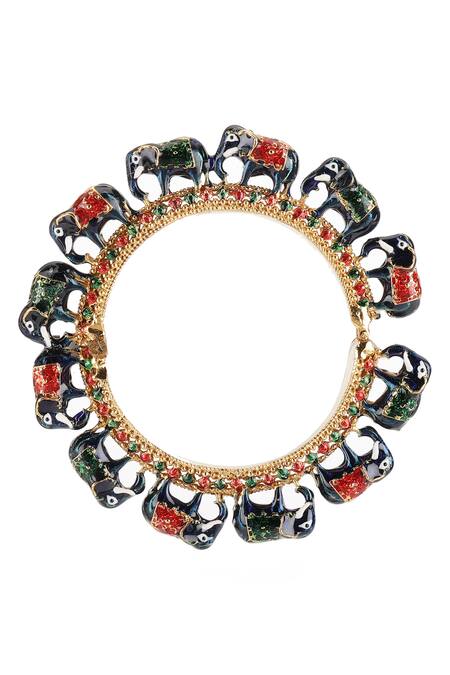 Ruby Raang_Blue Metallic Thread, Stones Elephant Motif Meenakari Work Bangle - Single Pc _Online_at_Aza_Fashions