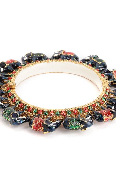 Shop_Ruby Raang_Blue Metallic Thread, Stones Elephant Motif Meenakari Work Bangle - Single Pc _Online_at_Aza_Fashions