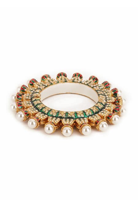 Shop Ruby Raang Multi Color Pearls Encrusted Bangle - Single Pc Online at Aza Fashions Shop_Ruby Raang_Multi Color Pearls Encrusted Bangle - Single Pc _Online_at_Aza_Fashions
