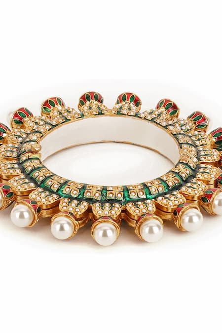 Ruby Raang_Multi Color Pearls Encrusted Bangle - Single Pc _at_Aza_Fashions