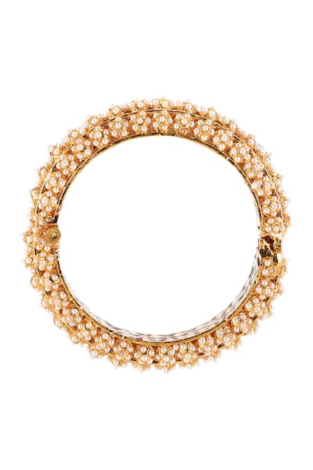Ruby Raang_White Pearls Handcrafted Studded Bangle - Single Pc _Online_at_Aza_Fashions