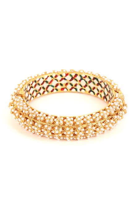 Buy Ruby Raang White Pearls Handcrafted Studded Bangle - Single Pc Online at Aza Fashions Buy_Ruby Raang_White Pearls Handcrafted Studded Bangle - Single Pc _Online_at_Aza_Fashions