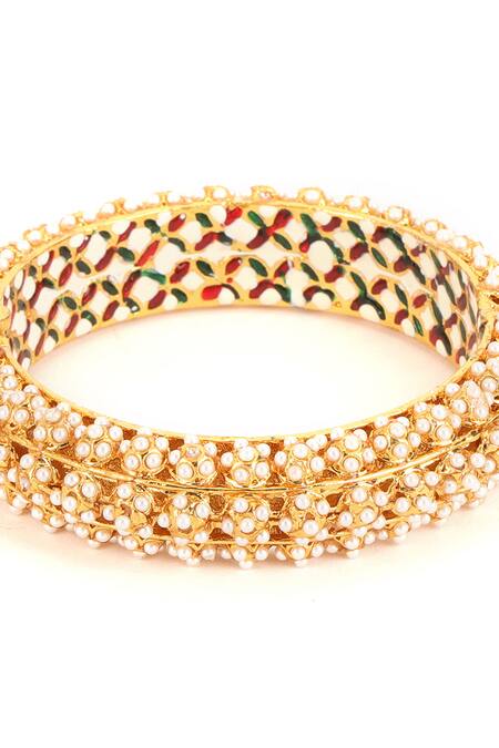 Shop_Ruby Raang_White Pearls Handcrafted Studded Bangle - Single Pc _Online_at_Aza_Fashions