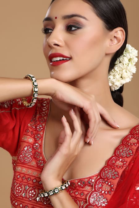 Ruby Raang Kundan Embellished Bangle - Single Pc 