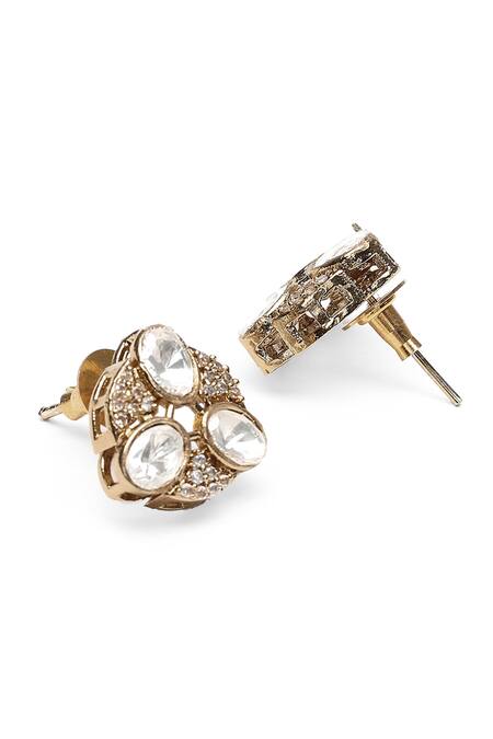 Shop_Ruby Raang_Gold Plated Diamonds, Stones Interwoven Polki Hasli Choker Set _Online_at_Aza_Fashions